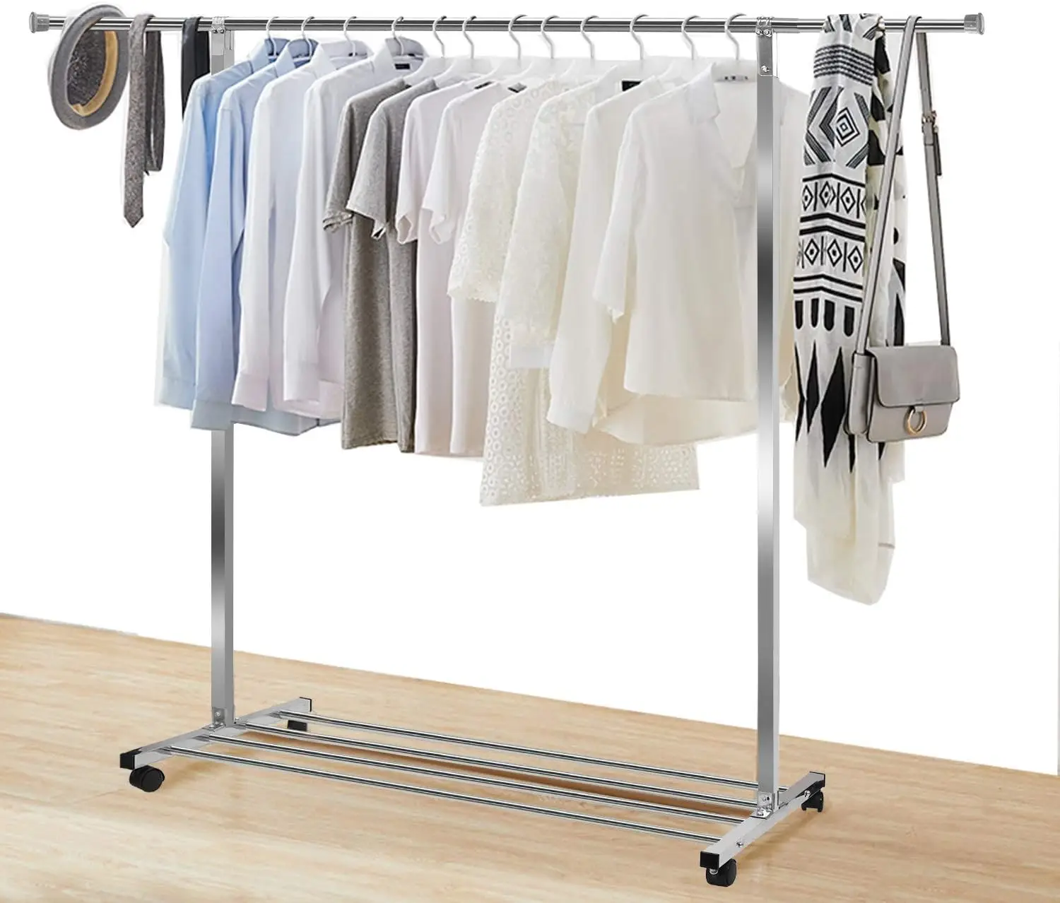 100 % stainless steel Commercial Grade Rolling Garments Rack.